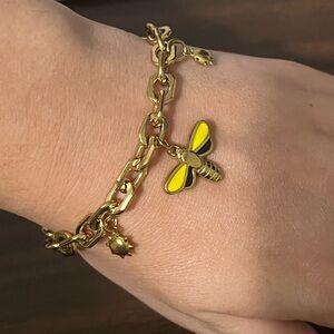 Gold Plated Stainless Steel Dragonfly & Sun Charm Bracelet